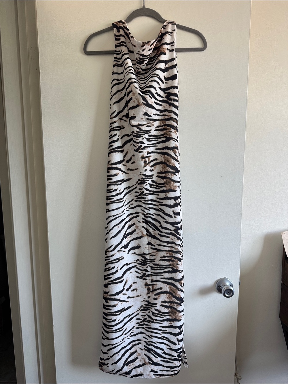 Sleeveless Open Back Zebra Print Maxi Dress in White and Black Cavalli Similar